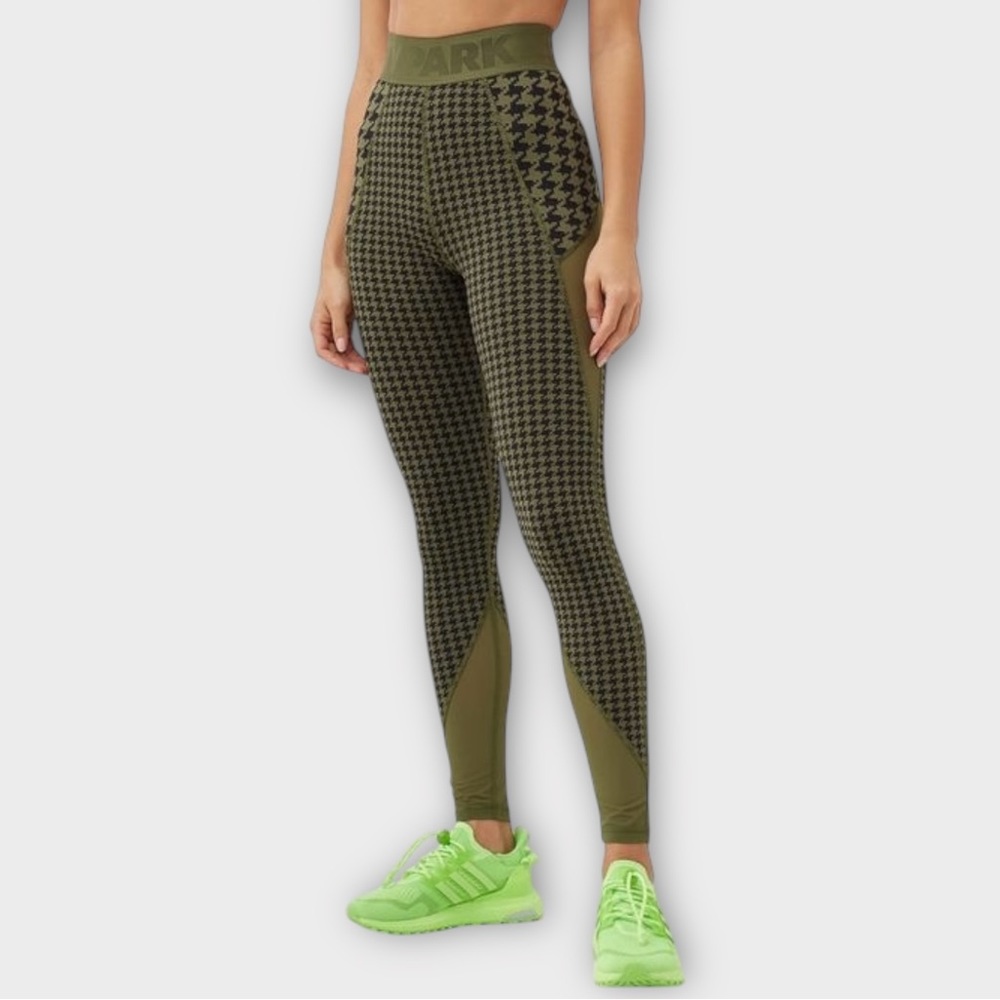 Adidas x Ivy Park Halls of Ivy 3S Houndstooth Pattern Green Leggings